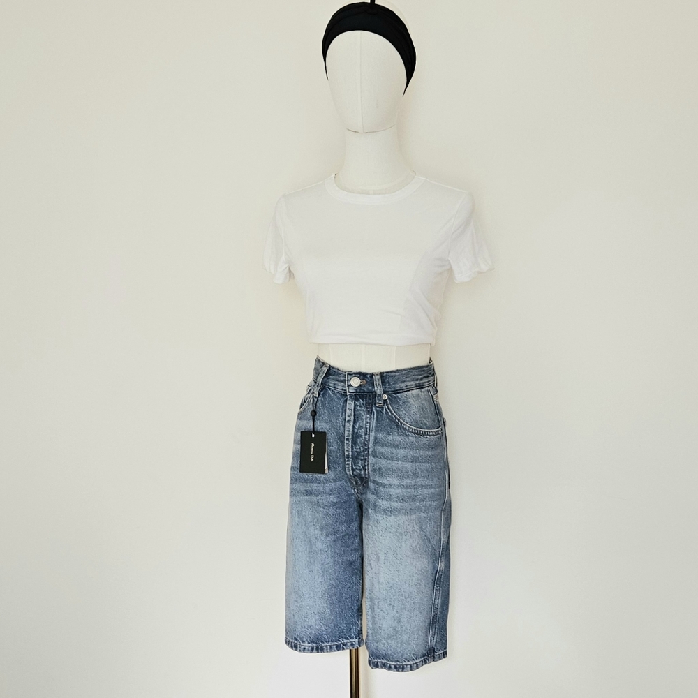 Massimo Dutti High-Waist Denima Bermuda Shorts